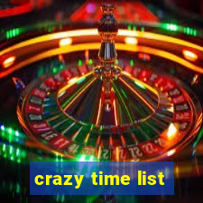 crazy time list